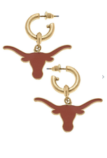 Texas Longhorn Enamel Drop Hoop Earrings