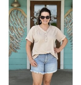 Taupe Textured V-Neck Top