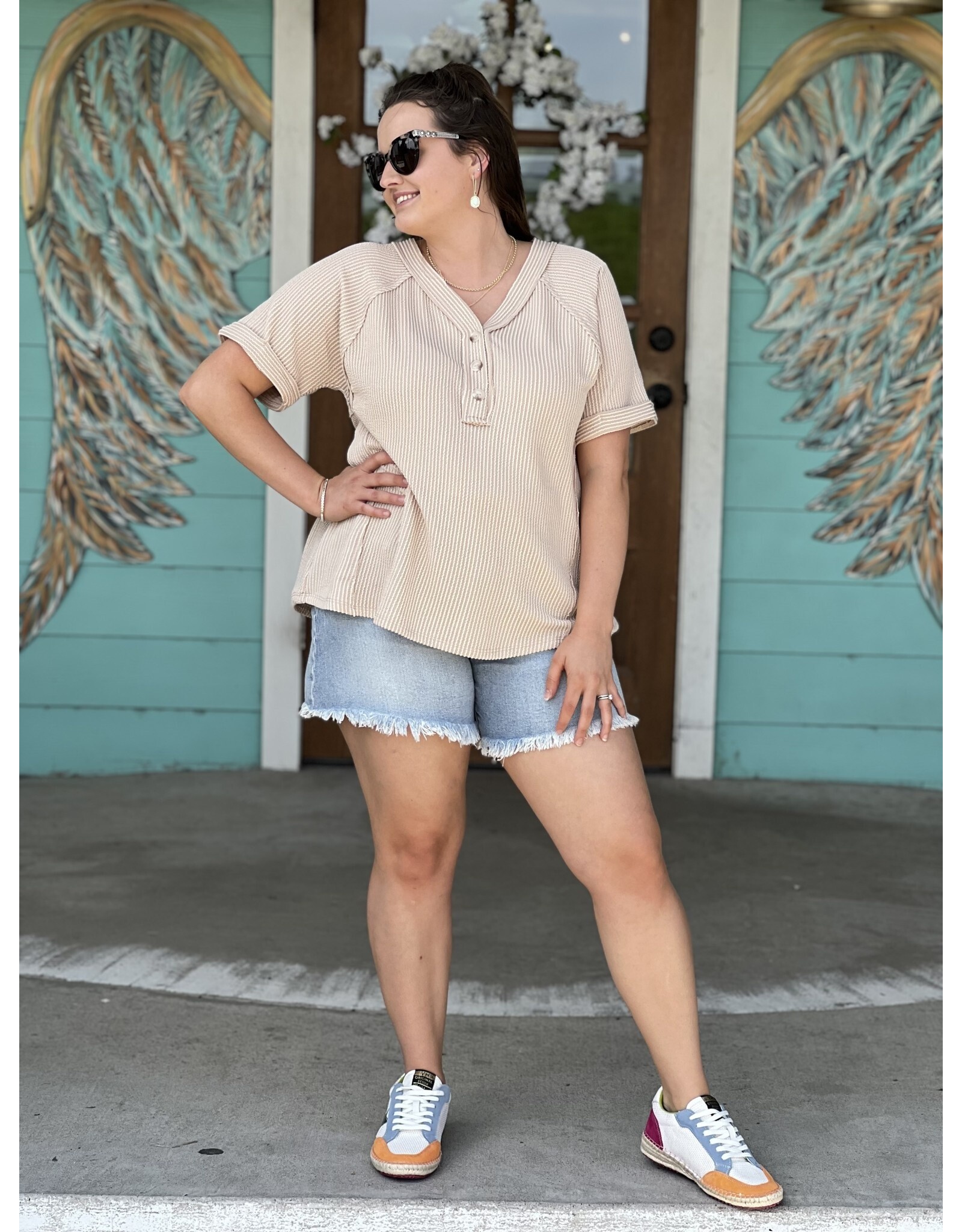 Taupe Textured V-Neck Top