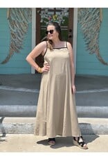 Tan Contrast Piping Maxi Dress