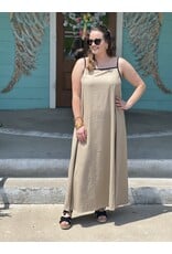 Tan Contrast Piping Maxi Dress