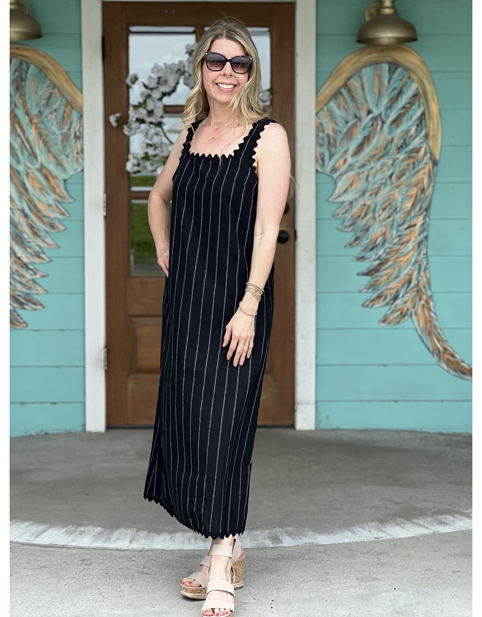 Black RickRack Trim Midi Dress