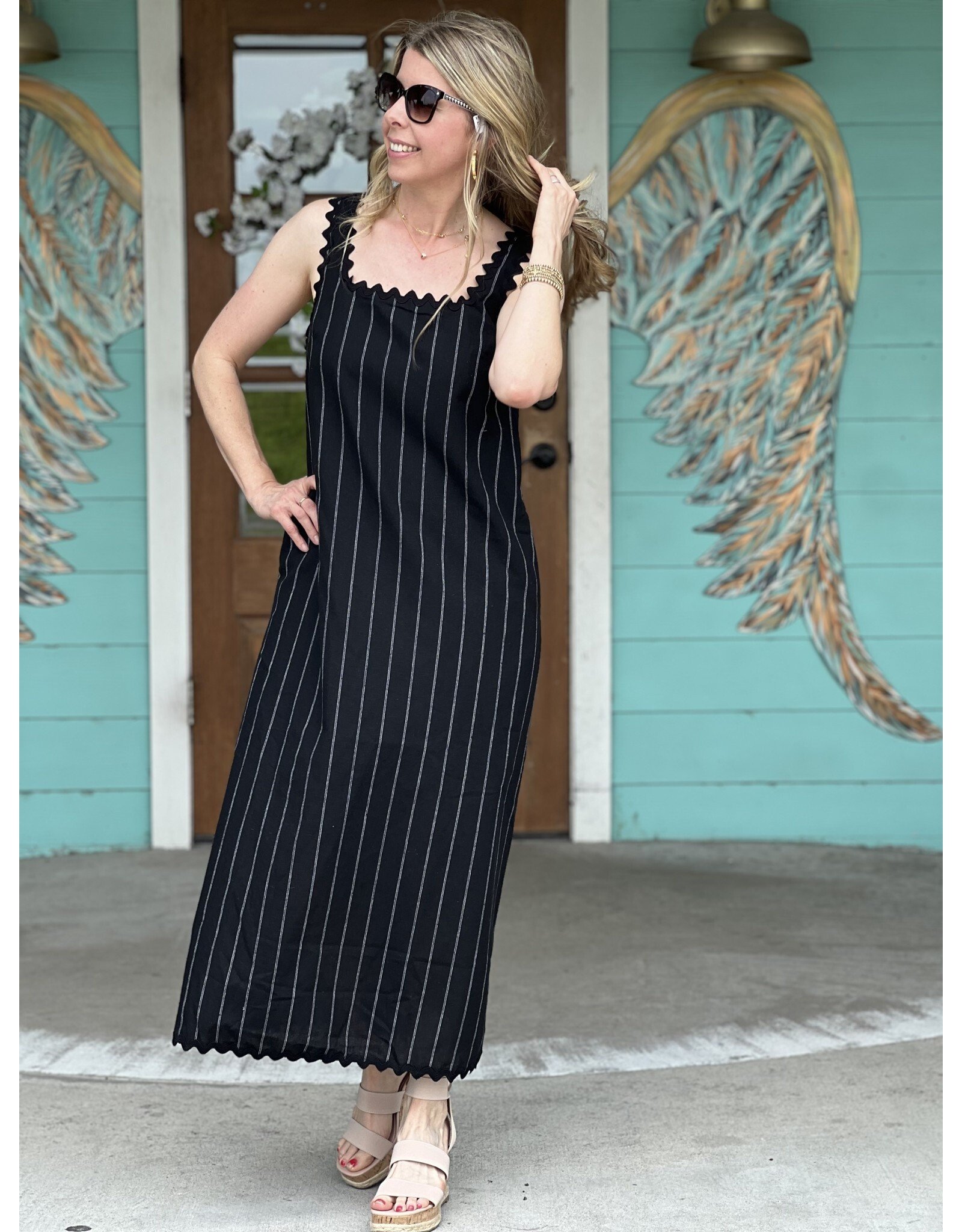 Black RickRack Trim Midi Dress