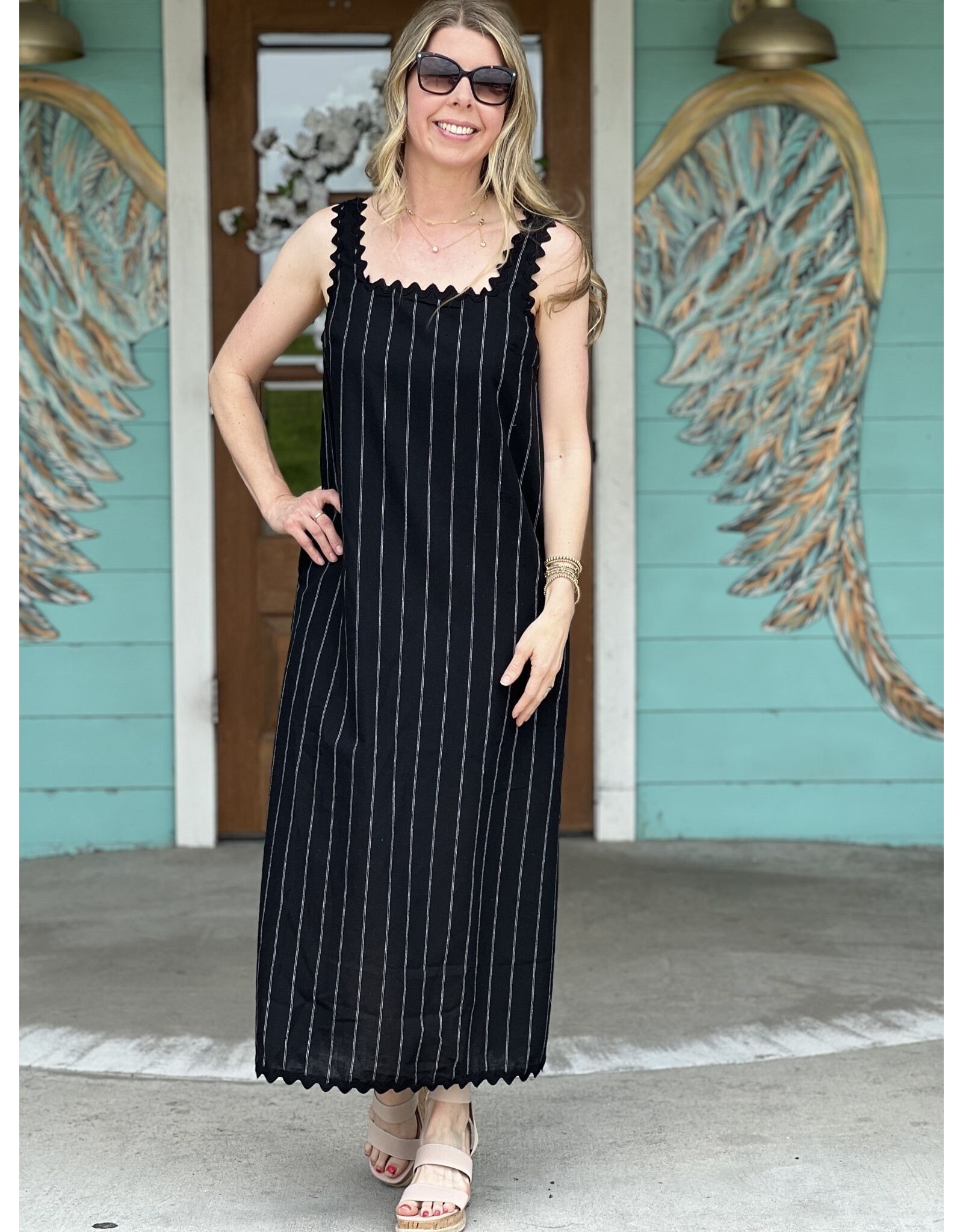 Black RickRack Trim Midi Dress