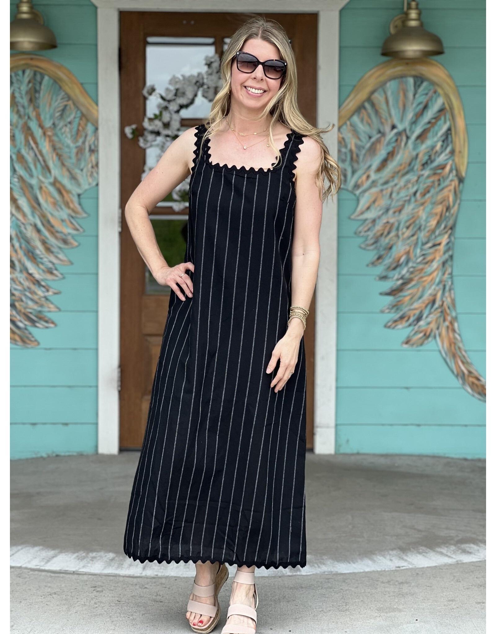 Black RickRack Trim Midi Dress