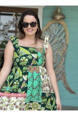 Green & Pink Multi Print Midi Dress