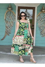 Green & Pink Multi Print Midi Dress