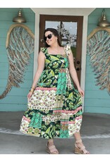 Green & Pink Multi Print Midi Dress