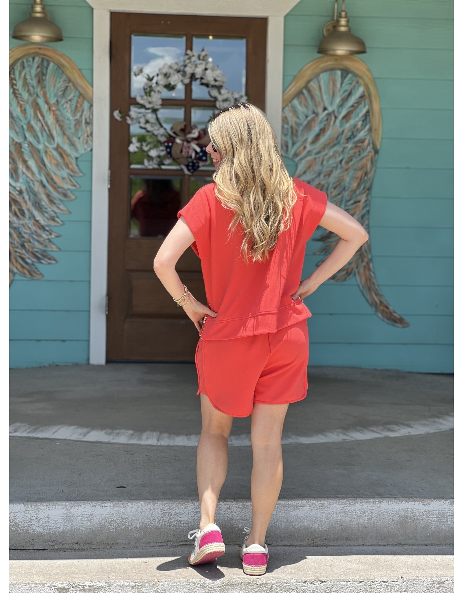 Orange Red Grosgrain Drawstring Shorts