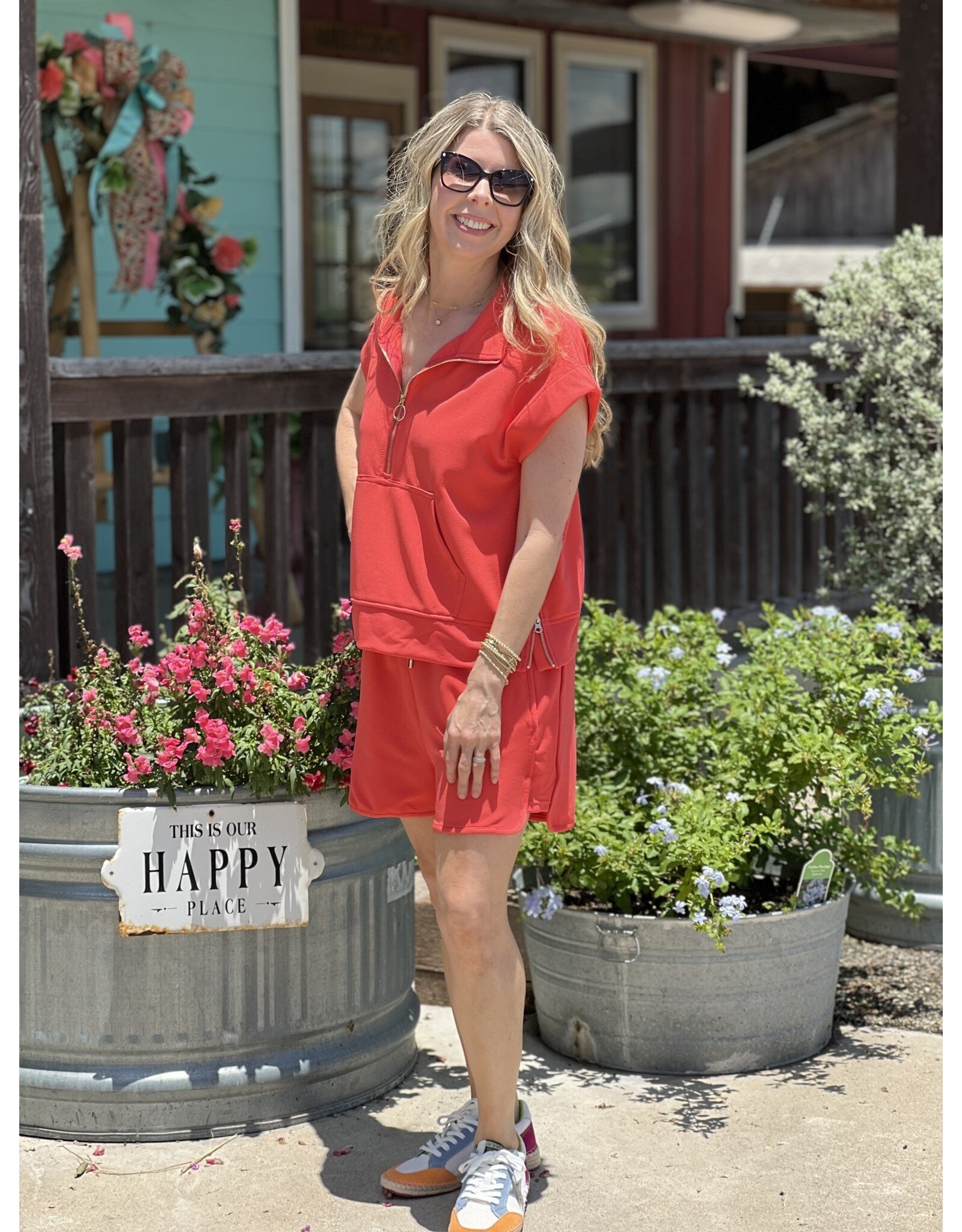 Orange Red Grosgrain Drawstring Shorts