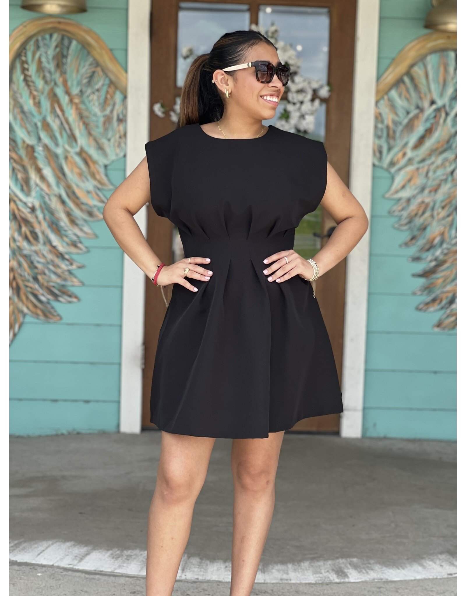 Black Pintuck Waist Dress