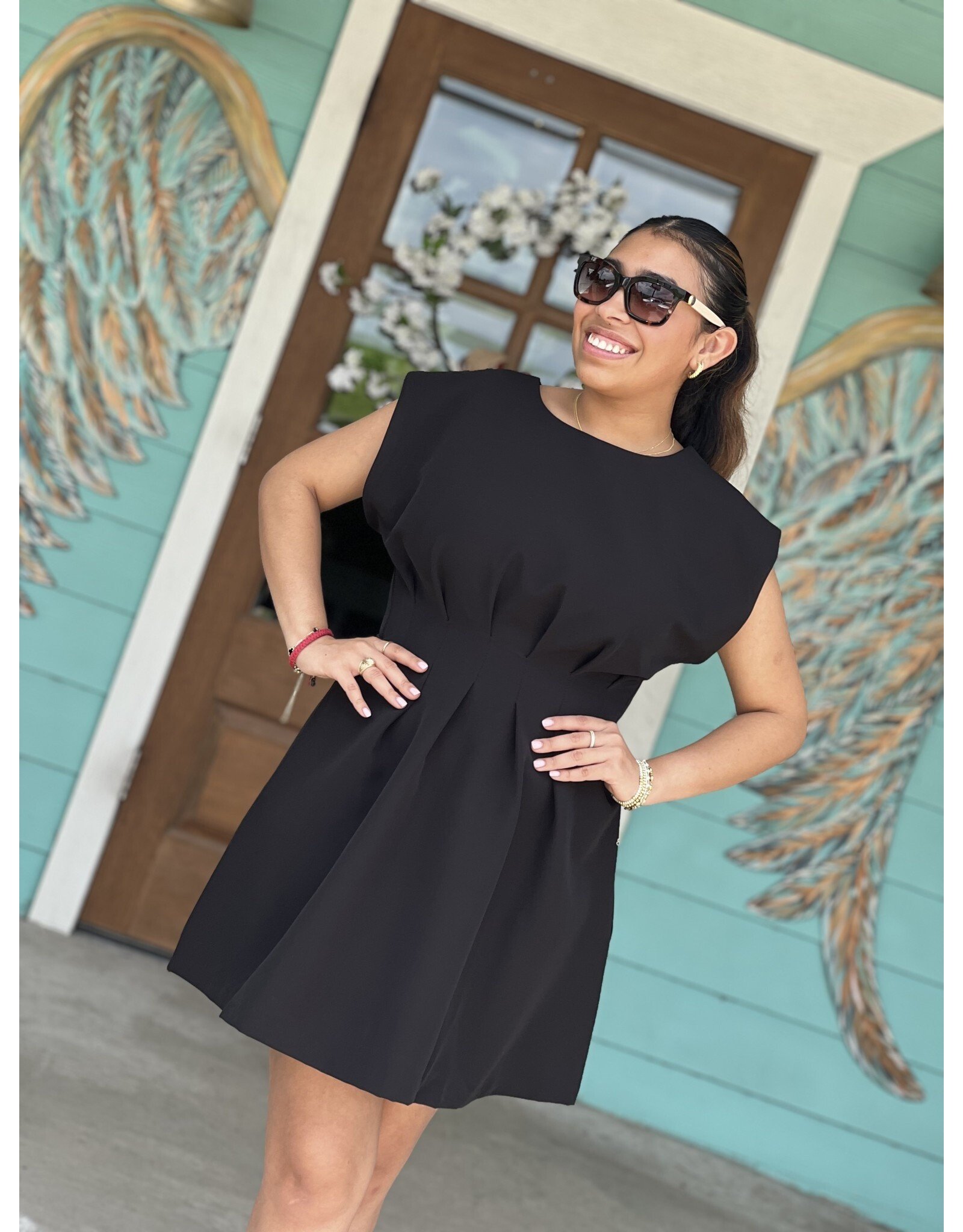 Black Pintuck Waist Dress