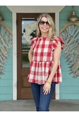 Red & White Plaid Peplum Top