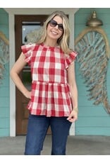 Red & White Plaid Peplum Top