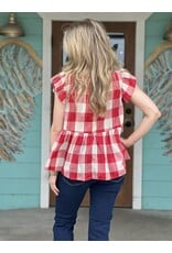 Red & White Plaid Peplum Top