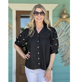 Black Rhinestone Embellished Sleeve Top