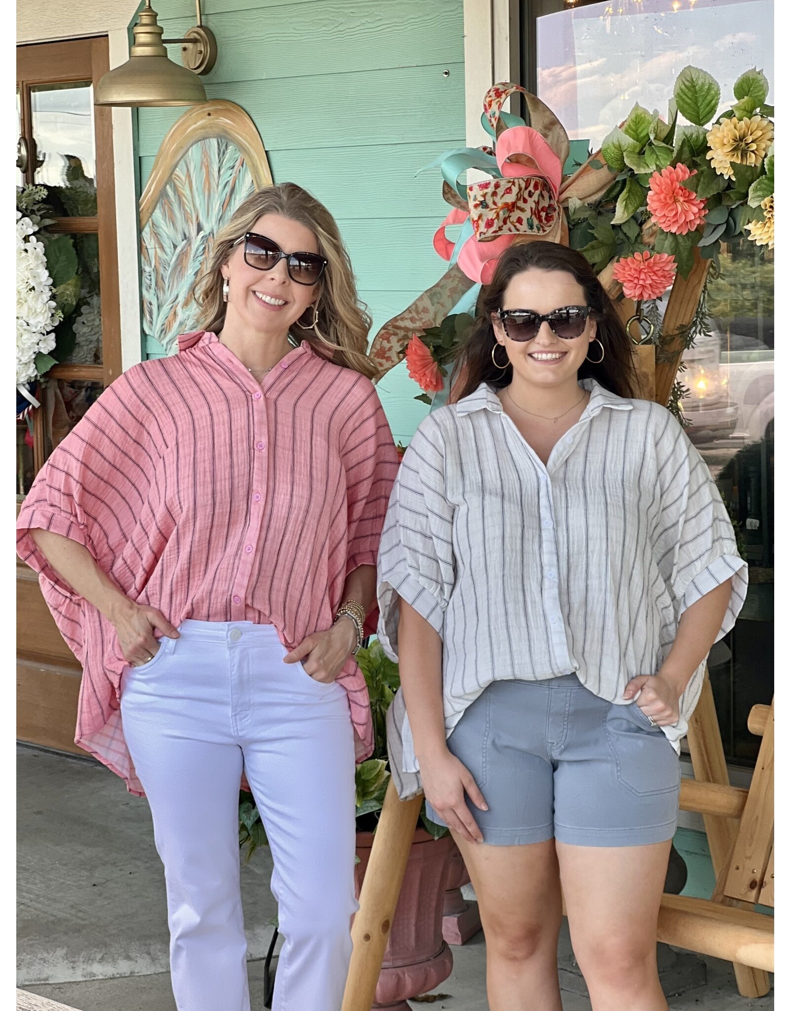 Coral Striped Woven Blouse