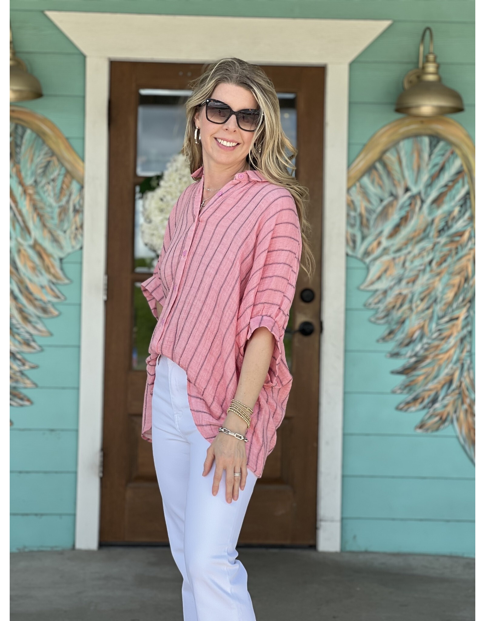 Coral Striped Woven Blouse