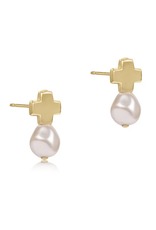 enewton Signature Cross Gold Stud - Pearl