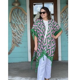 Pink & Green Design Kimono - One Size