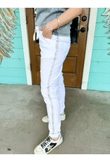 The Travel Stud Stripe Pant in White