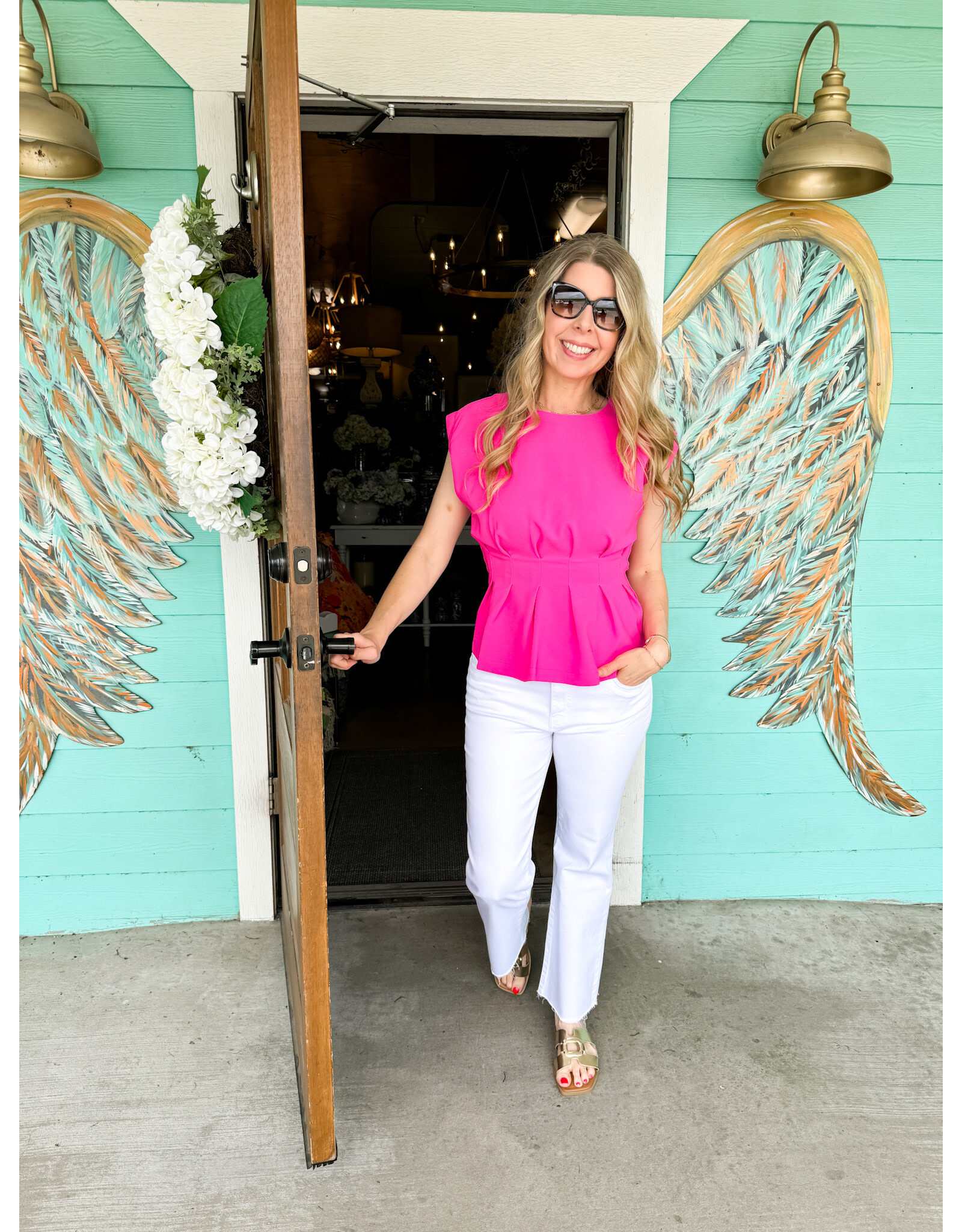 Hot Pink Pleated Waist Top