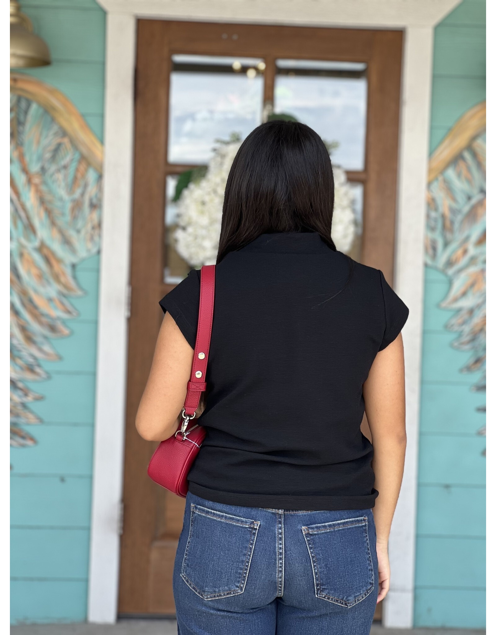 Black Mock Neck Knit Top