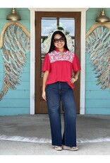 Red Embroidered Gabrielle Top