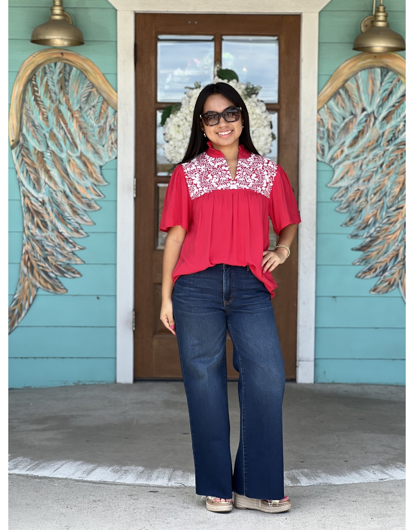 Red Embroidered Gabrielle Top