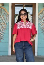 Red Embroidered Gabrielle Top