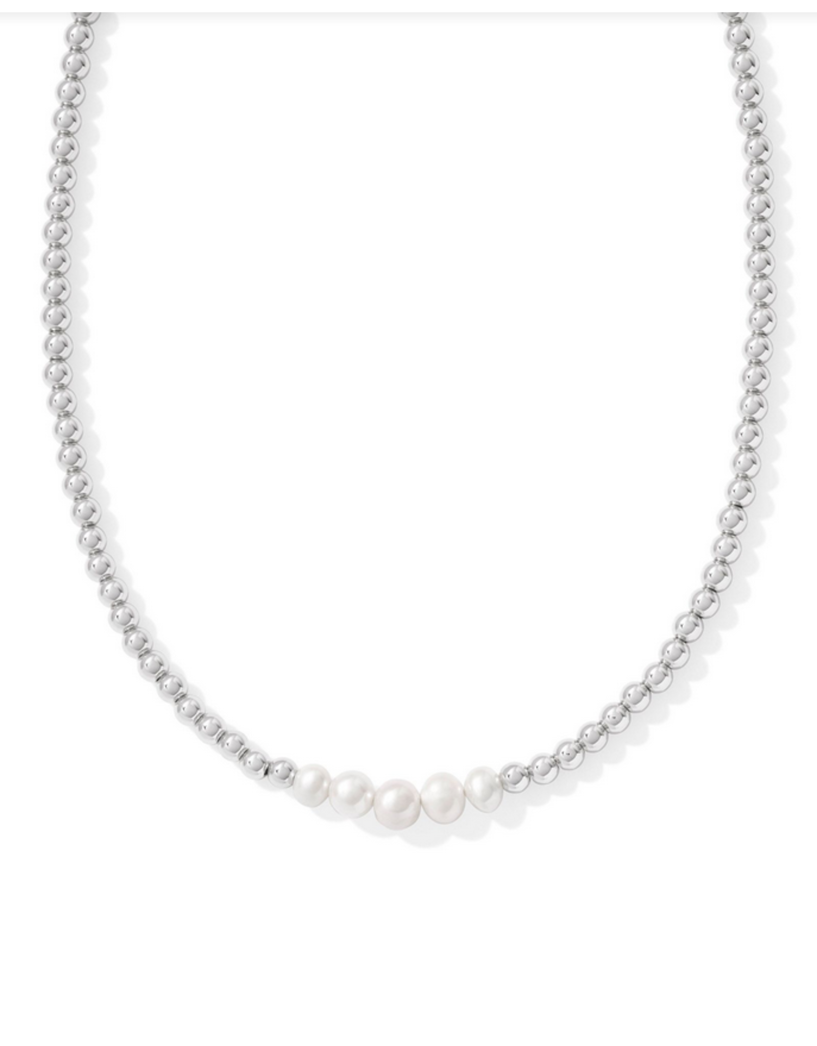 Kendra Scott Eve Beaded Strand Necklace Rhod White Pearl