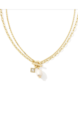 Kendra Scott Eve Chain Multi Strand Necklace Gold White Pearl