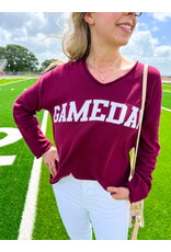 Gameday Maroon V-Neck Jersey Sweater