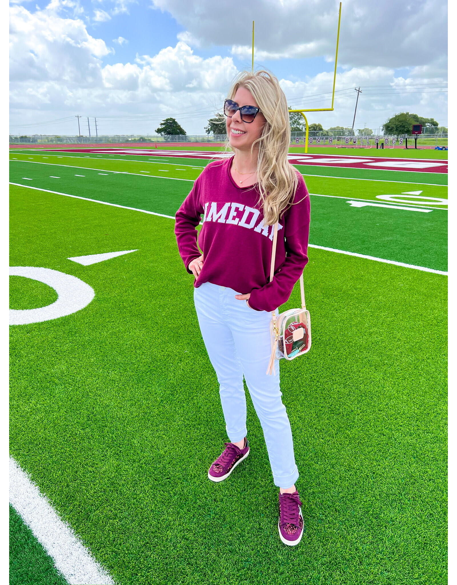 Gameday Maroon V-Neck Jersey Sweater