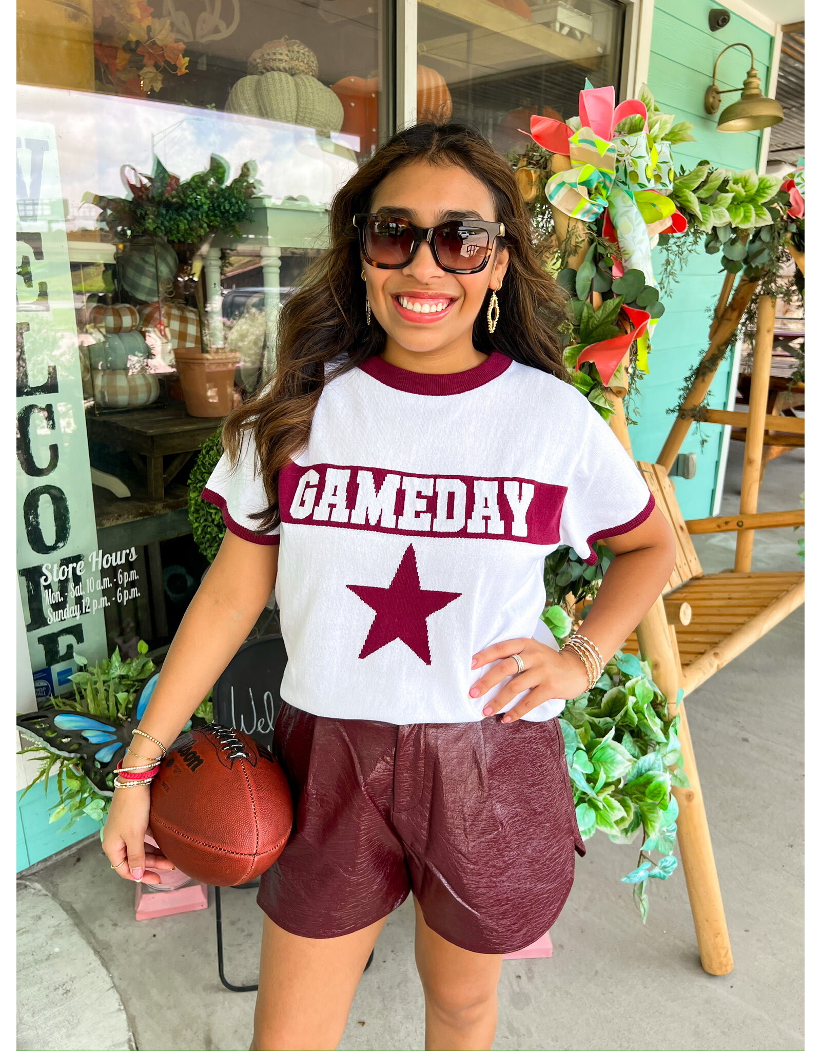 White & Maroon Gameday Ringer Sweater