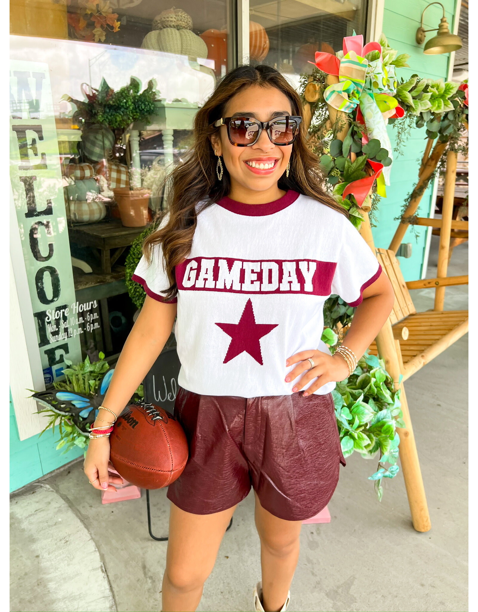 White & Maroon Gameday Ringer Sweater