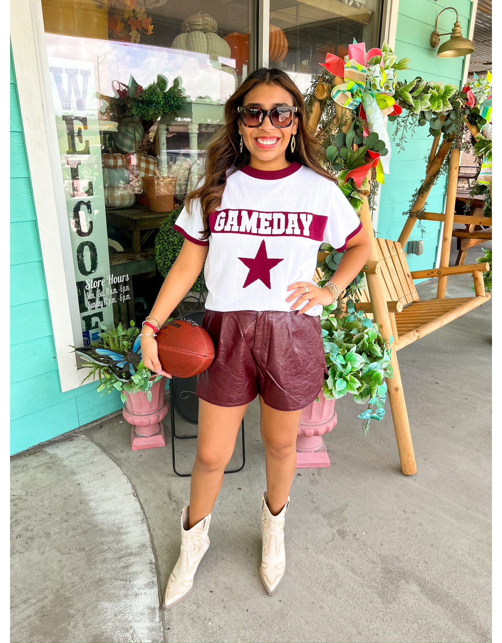 White & Maroon Gameday Ringer Sweater