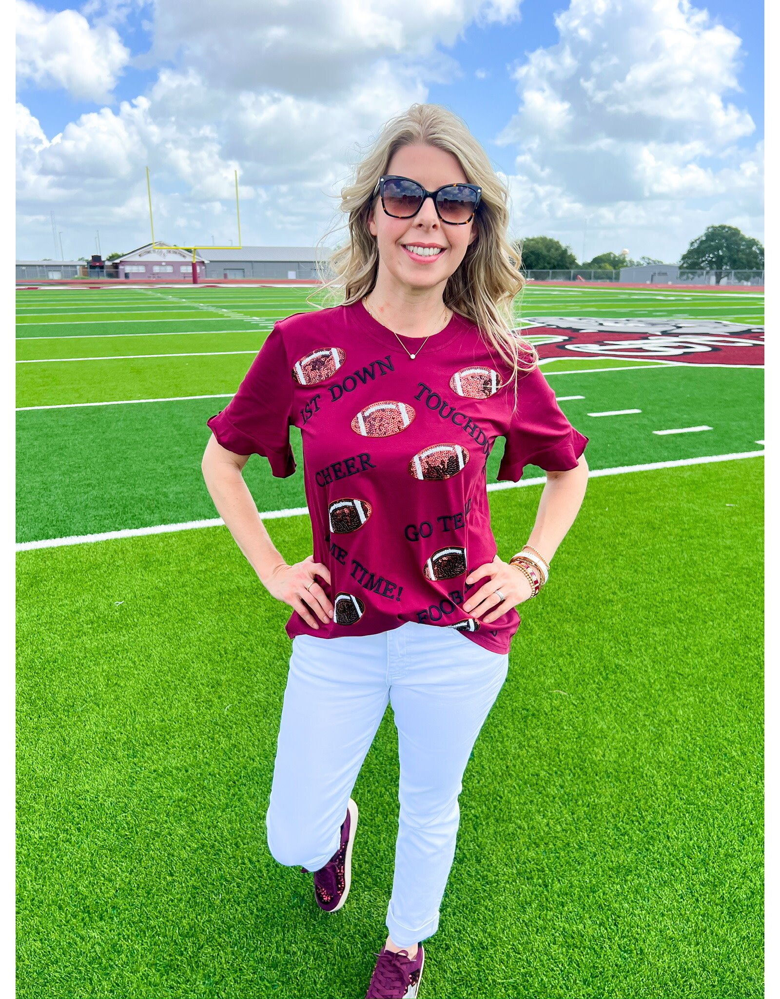 Maroon Embroidered Touchdown Tee