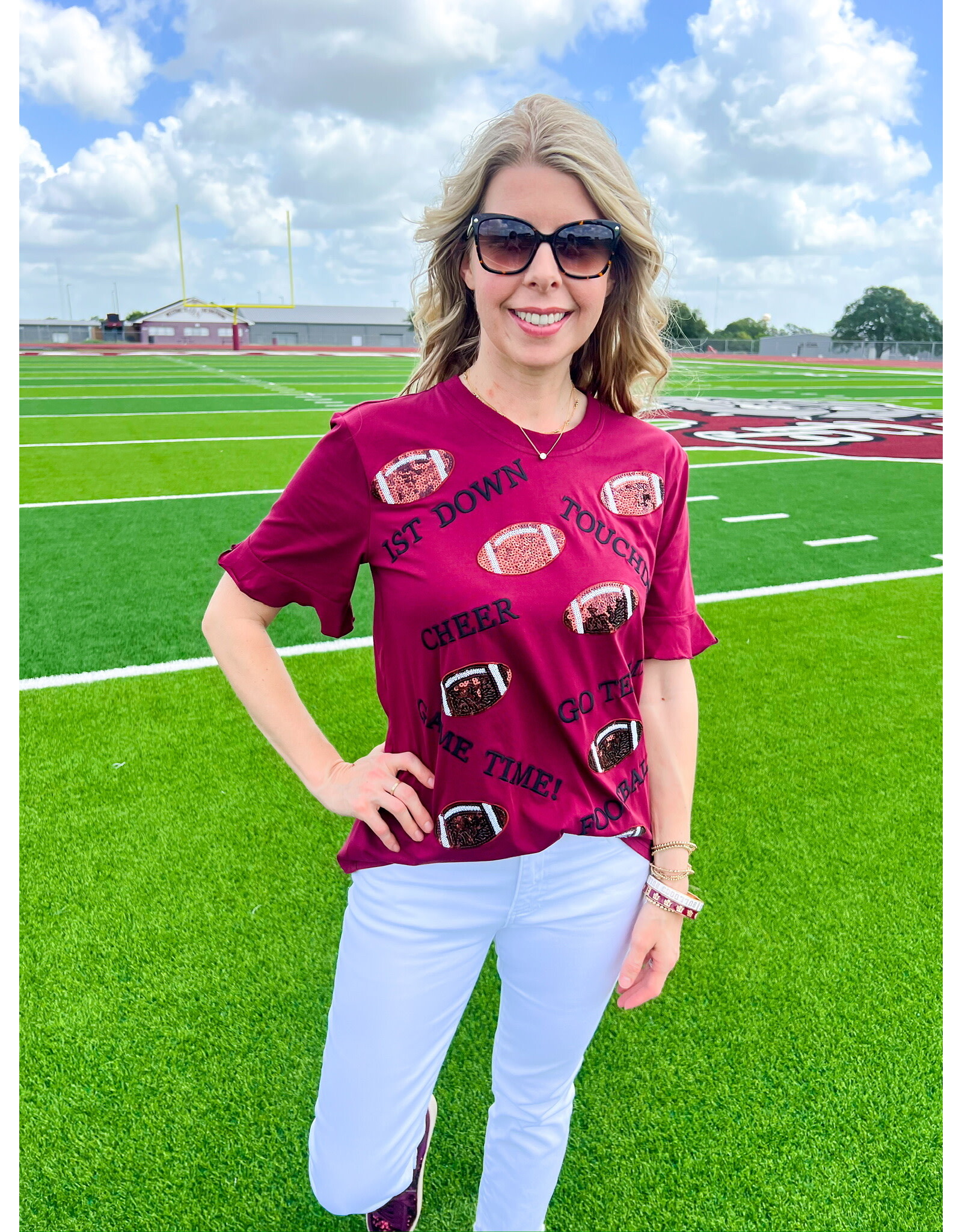 Maroon Embroidered Touchdown Tee