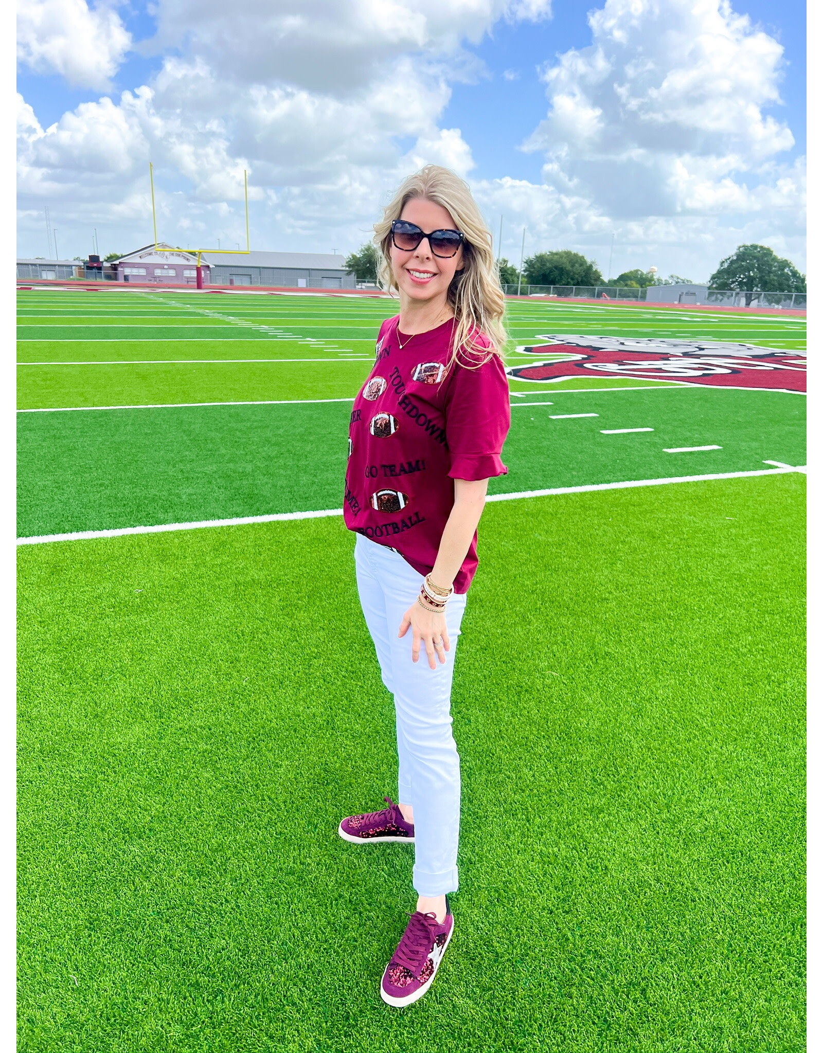 Maroon Embroidered Touchdown Tee