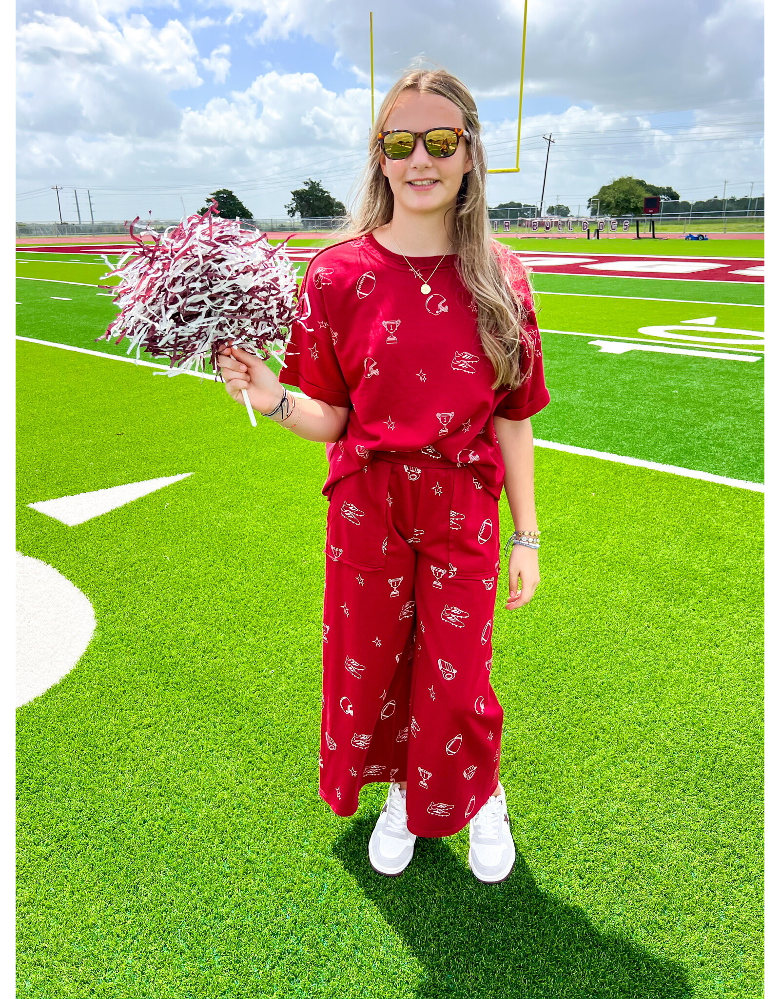 Wine Football Icon Print Pants