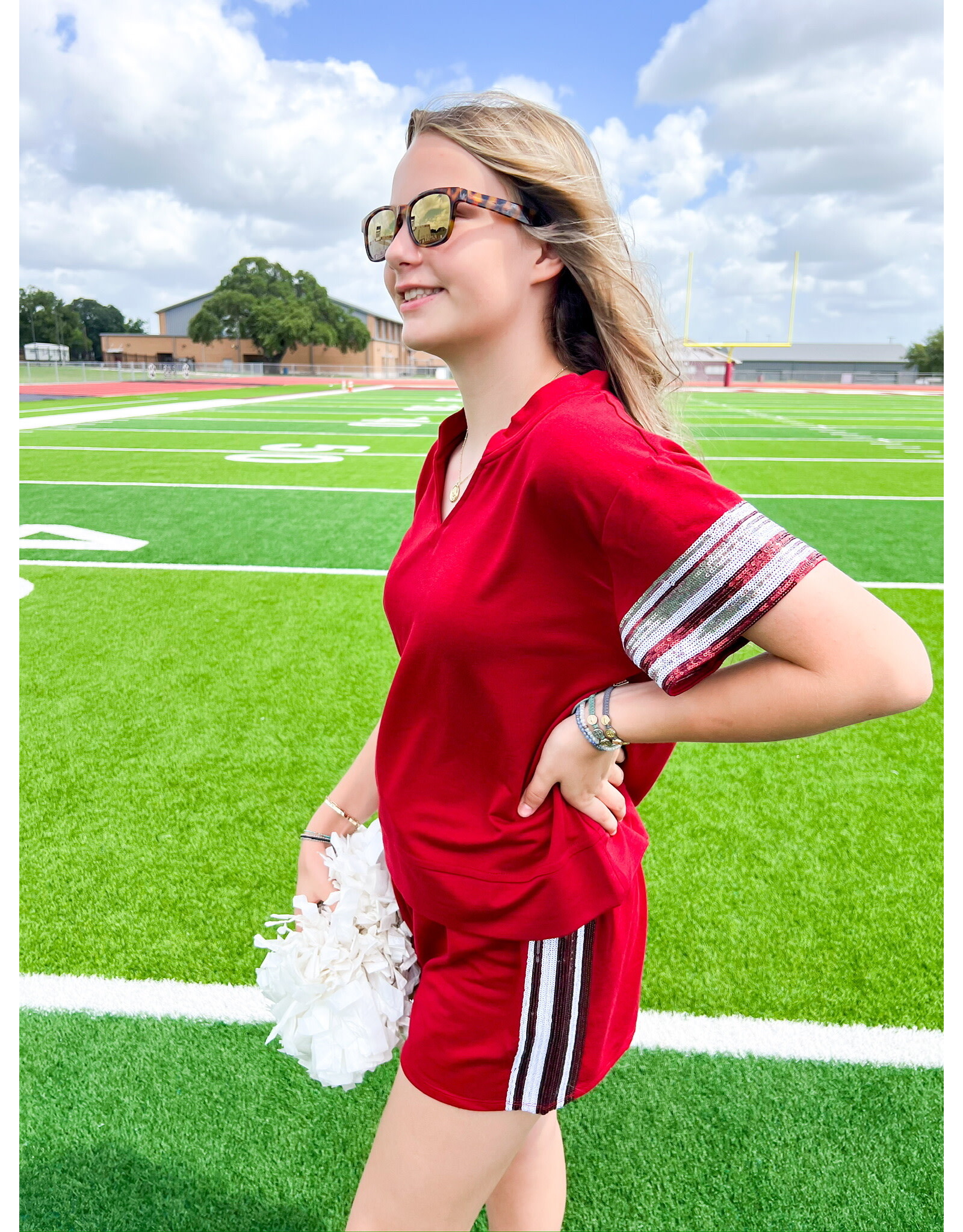 Maroon Sequin Detail Lauren Shorts