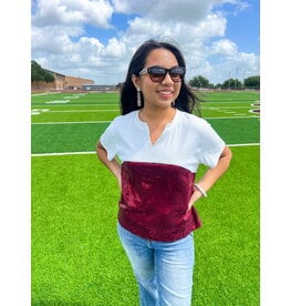 Maroon & White Sequin Diane Top