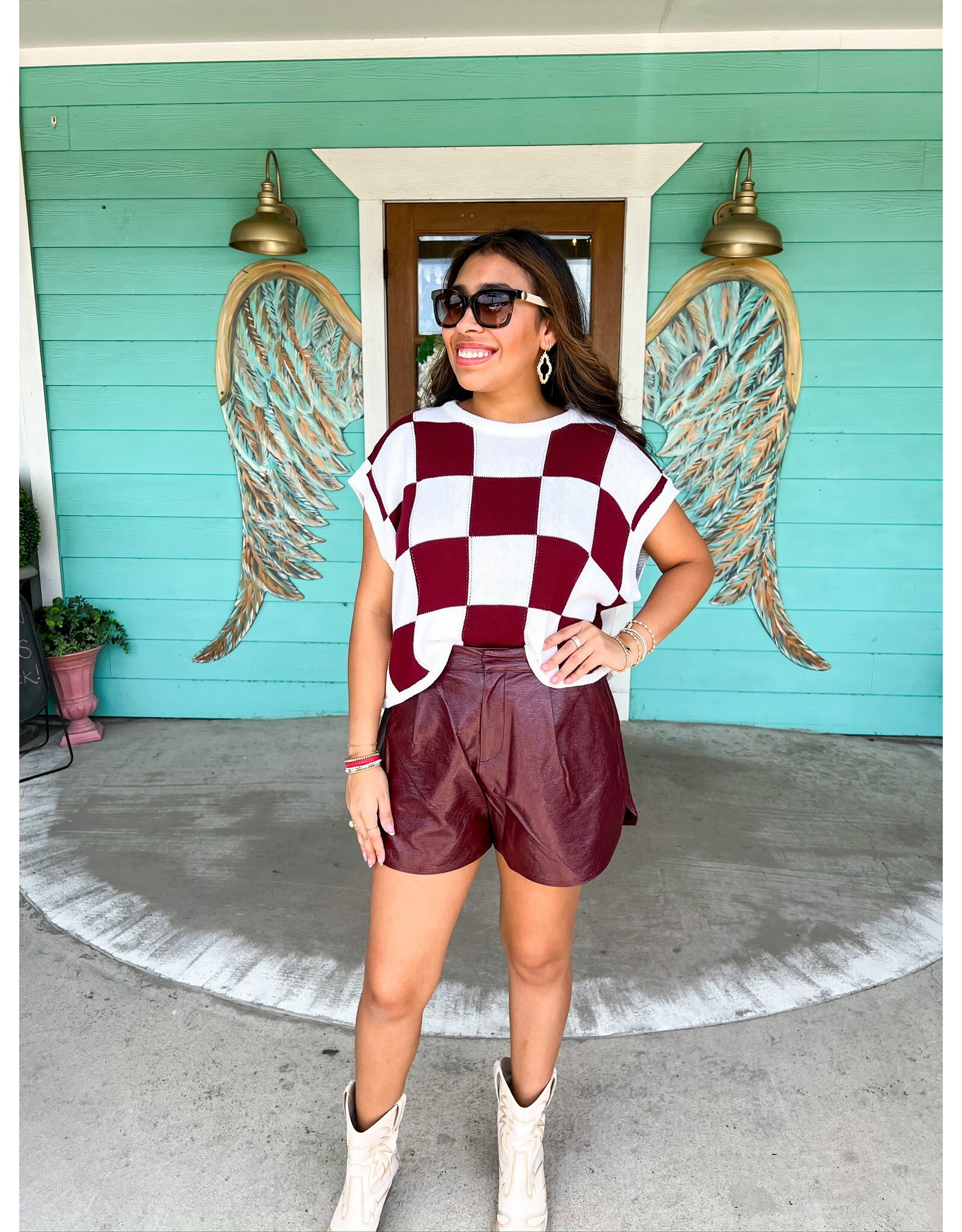 Burgundy Faux Leather Shorts