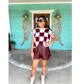 Burgundy Faux Leather Shorts