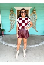 Burgundy Faux Leather Shorts