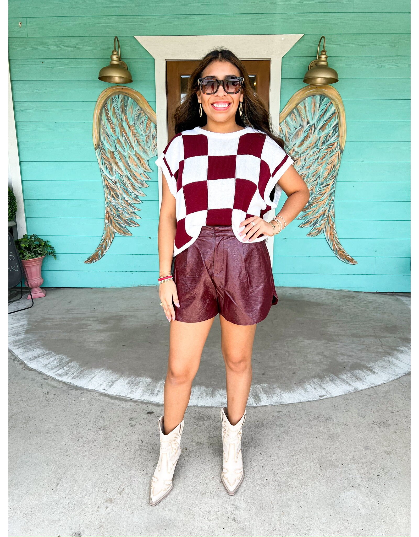 Burgundy Faux Leather Shorts