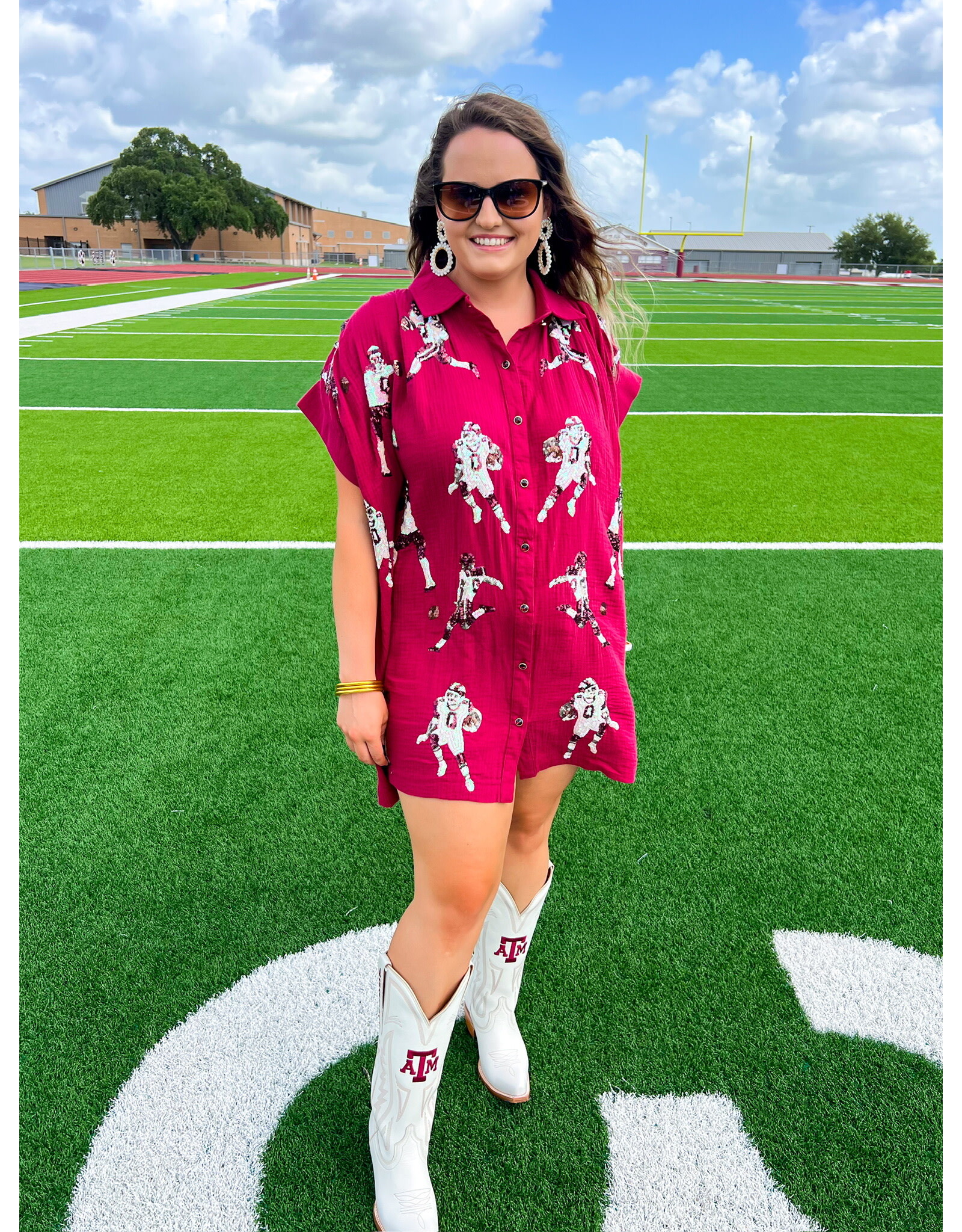 Queen of Sparkles Maroon Football Player Dress