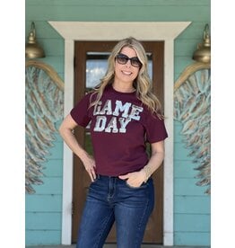 Silver Sequin GameDay on Maroon Tee