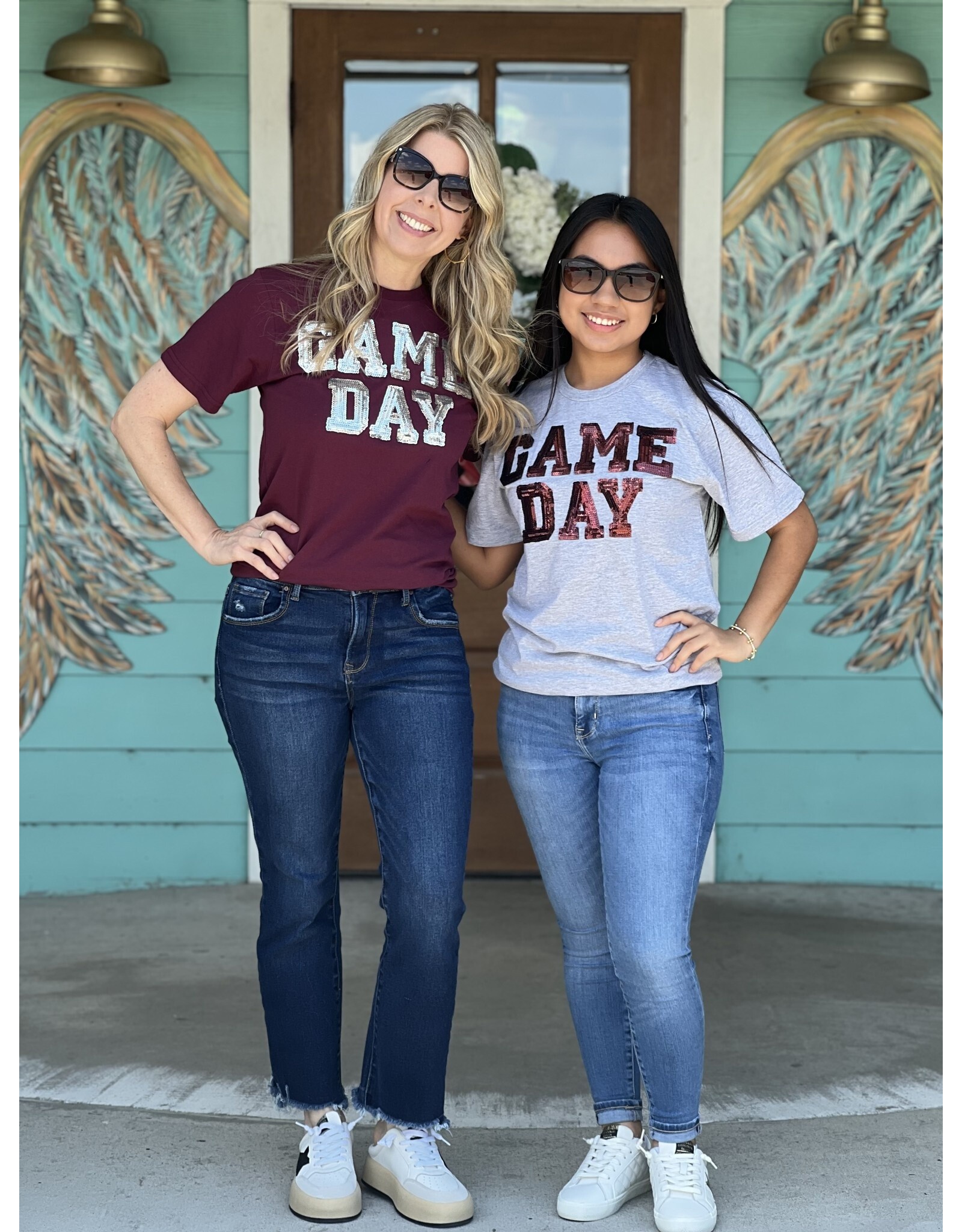 Silver Sequin GameDay on Maroon Tee